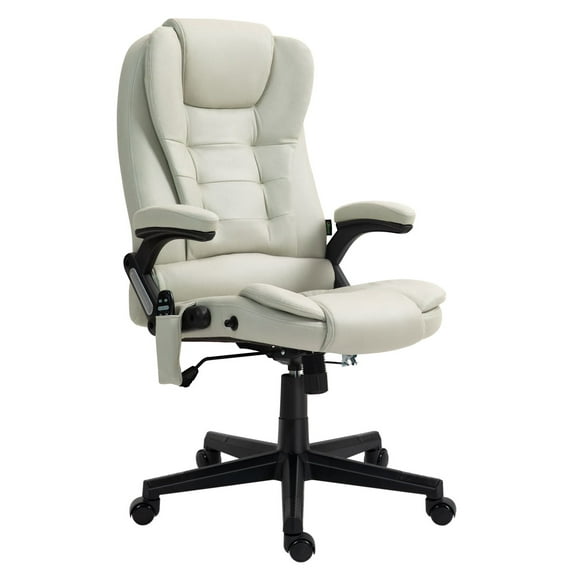 Massage Office Chair with Heat, 6-Point Vibrating Desk Chair, Reclining Ergonomic Computer Chair, Microfiber Upholstery, Beige