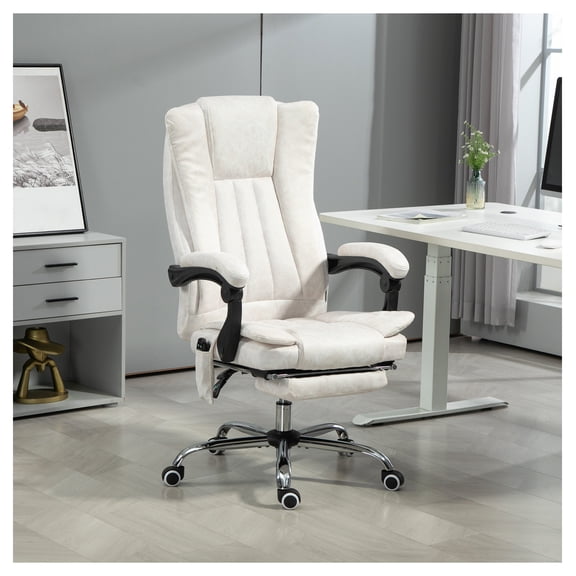 Massage Office Chair with Heat, Reclining Computer Chair with Footrest, Adjustable Height, White
