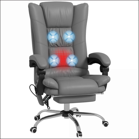 Massage Office Chair with Heat, Vibration & Footrest, Executive Slate Gray | PU Leather