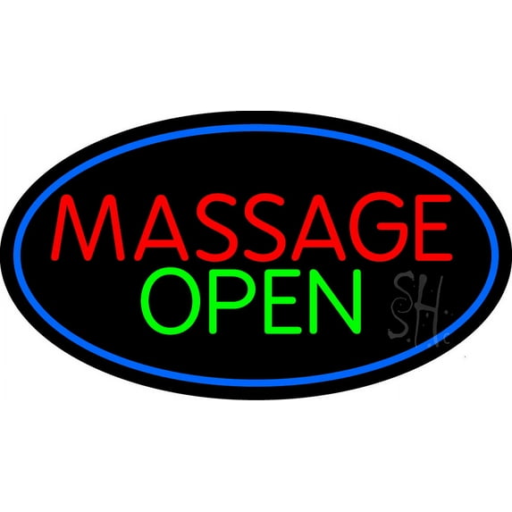 Massage Open LED Neon Sign 13 x 24 - inches, Black Square Cut Acrylic Backing, with Dimmer - Bright and Premium built indoor LED Neon Sign for Spa interior decor and storefront.