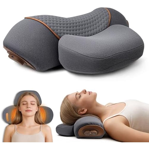 Massage Pillow Neck 3-in-1 Neck Massager Pillow with Heat, Deep Tissue Relief & Neck Traction, Cervical Support & Hump Corrector for Women and Men, Memory Foam Support(Grey)$$Bedding