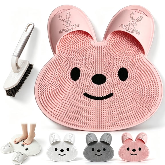 Massage Rabbit Bath Floor Mat, Foot Scrubber in Shower with 43 Non-Slip Suction Cups, Large Silicone Foot Massager for Dead Skin & Callus Removal, Wall Floor Dual Use
