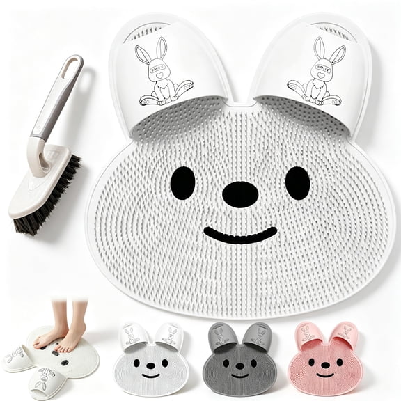 Massage Rabbit Bath Floor Mat, Foot Scrubber in Shower with 43 Non-Slip Suction Cups, Large Silicone Foot Massager for Dead Skin & Callus Removal, Wall Floor Dual Use