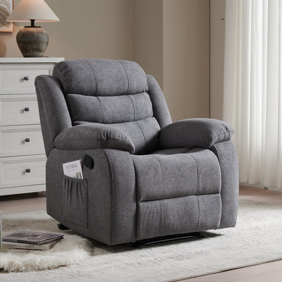 Massage Recliner Chair with Heat for Adults，90°-160° Adjustable Heavy Duty Lounge Chair with Extended Footrest, High-Density Padding, Side Pocket & Tool-Free Assembly