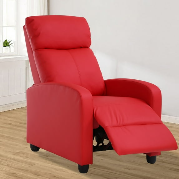 Massage Recliner Chair PU Leather Recliner Chair, Recliner Sofa for Adults, Home Theater Seating with Lumbar Support, Bedroom Living Room Chair with Padded Seat Backrest, Red