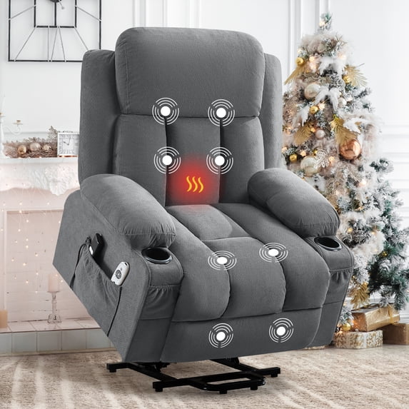 Segmart Power Lift Recliner Chair with Vibration Massage and Heat Ergonomic Lounge Chair for Living Room with Rocking Function and Side Pocket, 2 Cup Holders, USB Charge Port, Gray
