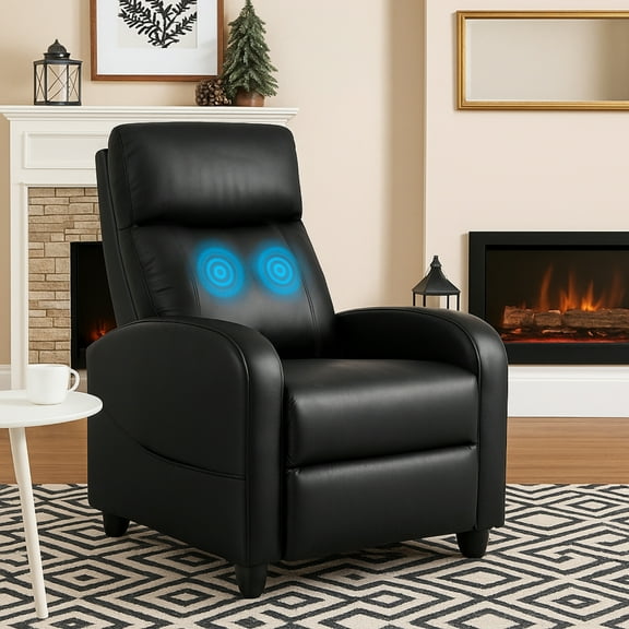 Massage Recliner Chair for Adults, PU Leather Home Theater Seating with Lumbar Support, Adjustable Backrest and Footrest for Living Room, Black