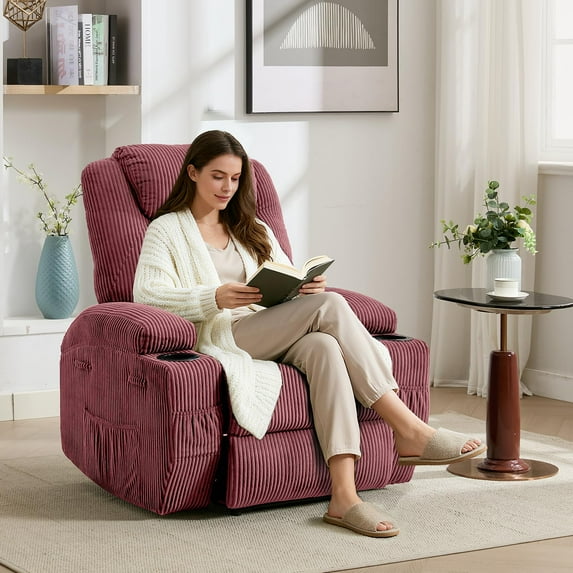 Massage Recliner Chair with Heat - Ultra-Comfortable Reclining (135° Adjustable), Dual Cup Holders & Side Storage Pockets, Easy Tool Assembly