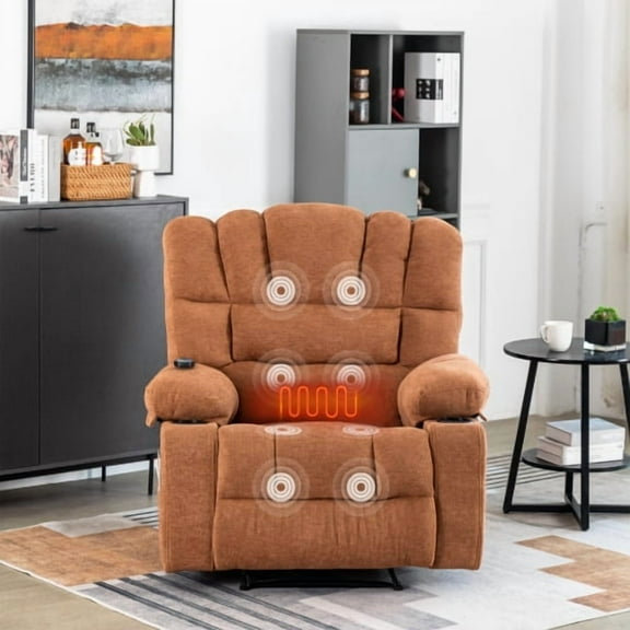 Massage Recliner Chair with Heating, 8-Point Vibration Recliner Sofa, Manual Handle Reclining Chair for Living Room, Brown