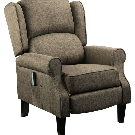 Massage Recliner With Heat Function, Remote Control In Brown - Relaxing Chair For Comfort 2 Vibrating Motors, 5 Modes, Adjustable Timer, Breathable Linen Fabric, High Foam Padding, Wingback Design,
