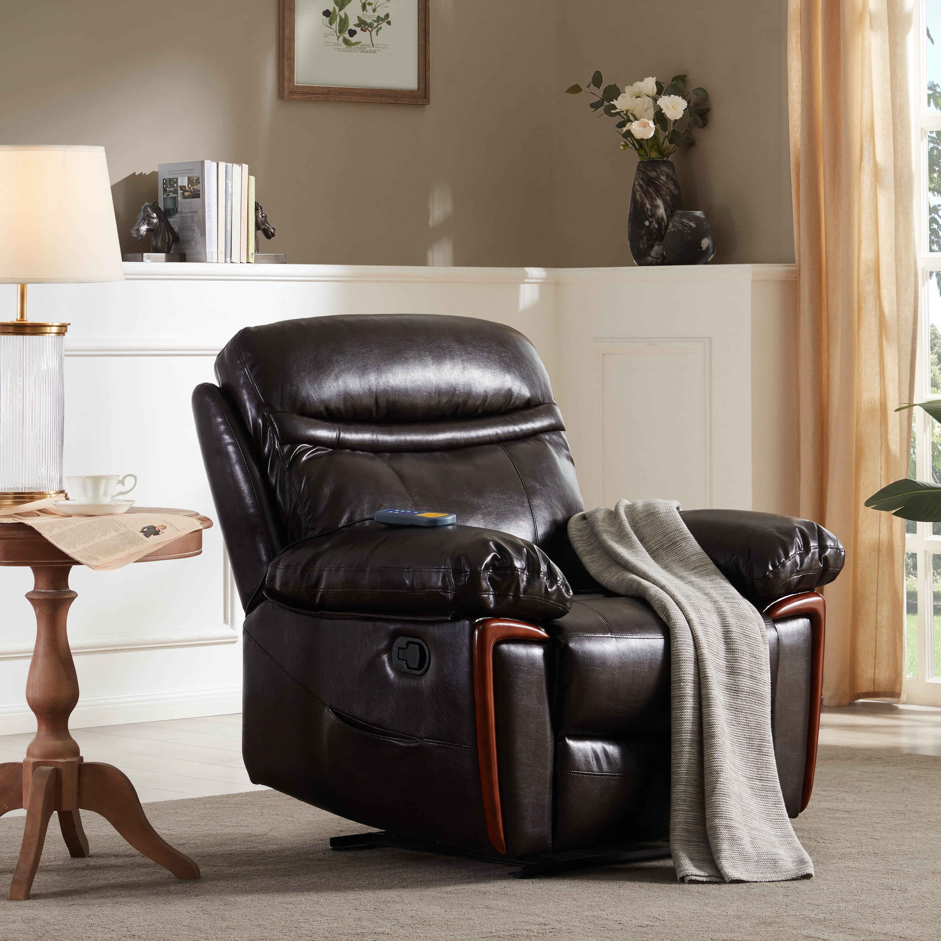 Massage Recliner PU Leather Sofa Chair for Elderly, Padded Seat