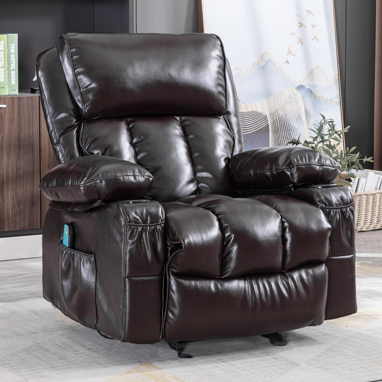 Massage Recliner Sofa with Remote Control, Single PU Leather Ergonomic