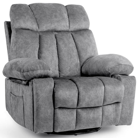 Massage Rocker Recliner Chair, Swivel Ergonomic Chair for Living Room with Vibrating Massage and Heating Function, Lounge Chair with Rocking Function and Side Pocket, USB Charging Port