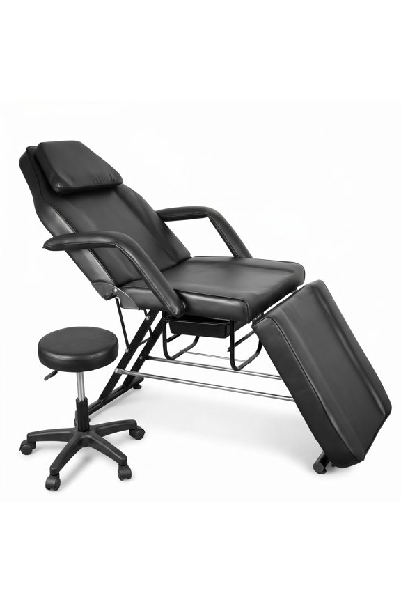 Massage Salon Tattoo Chair Bed, Adjustable Table with Hydraulic Footrest, Facial and Eyelash Treatment, Professional Esthetician, 881 lbs Capacity, Black