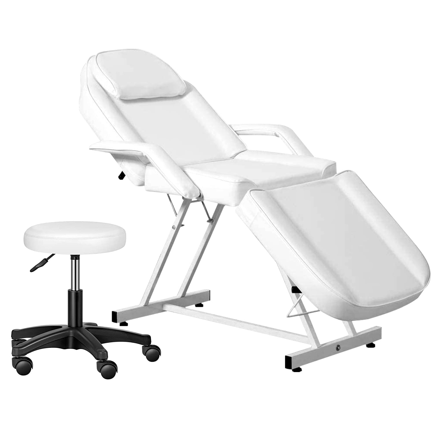 Massage Salon Tattoo Chair Bed, Adjustable Massage Table with Hydraulic Stool, Facial Lash Bed Professional Esthetician Bed for Spa Beauty Treatment, White