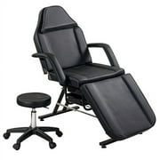 Massage Salon Tattoo Chair with Two Trays Esthetician Bed with Hydraulic Stool, 3-Section Facial Bed Table, Adjustable Beauty Barber Spa Beauty Equipment, Black