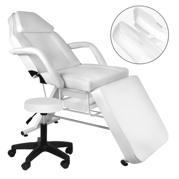 Massage Salon Tattoo Chair with Stool, Multi-Purpose 3-Section Facial Bed Table with Two Trays for Eyelash Esthetician Bed