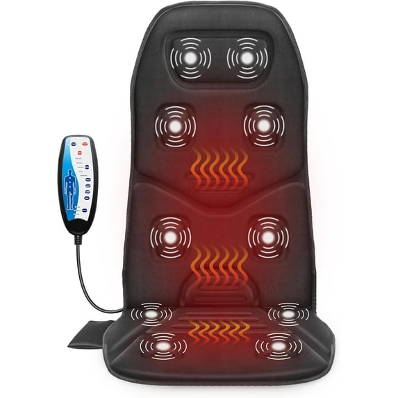 Massage Seat Cushion with Heat - 10 Vibration Motors, Back Massager for Chair, Massage Chair Pad for Back Ideal Gifts for Men, Women (Renew)