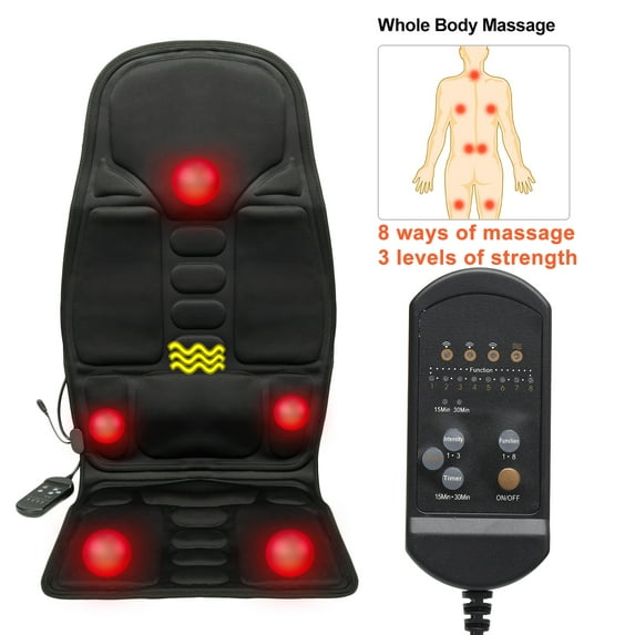 Massage Seat Cushion with Heat - Extra Foam Support Pad in Neck and Lumbar, Back Massager Chair Pad for Back