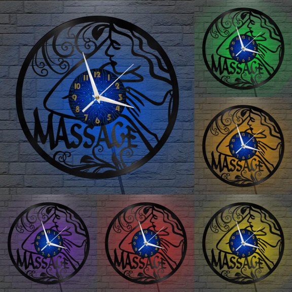 Massage Service 2 12 Inch Vinyl Record Wall Clock - Silent, Creative, and Unique Clock for Living Room, Entryway, or Bedroom Decor - Perfect Gift Idea(12 inchs B with LED)