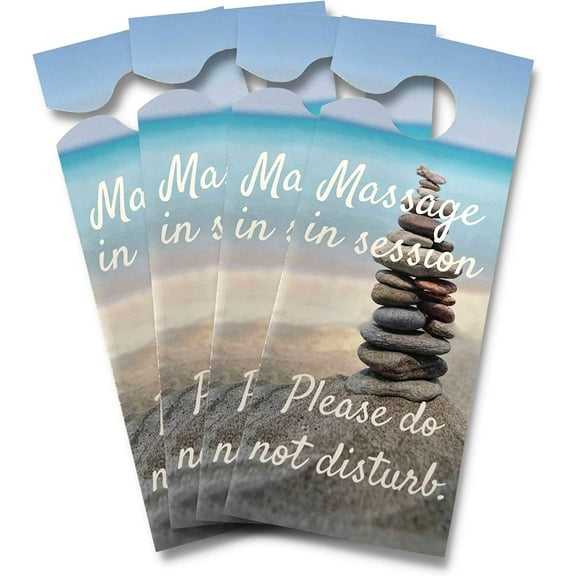Massage in Session Door Handle Hang Sign 5 Pack 3.5 x 8.5" inches Large Door Hang Tag Size Massage Therapy Supplies Massage in Session Sign Beach Design