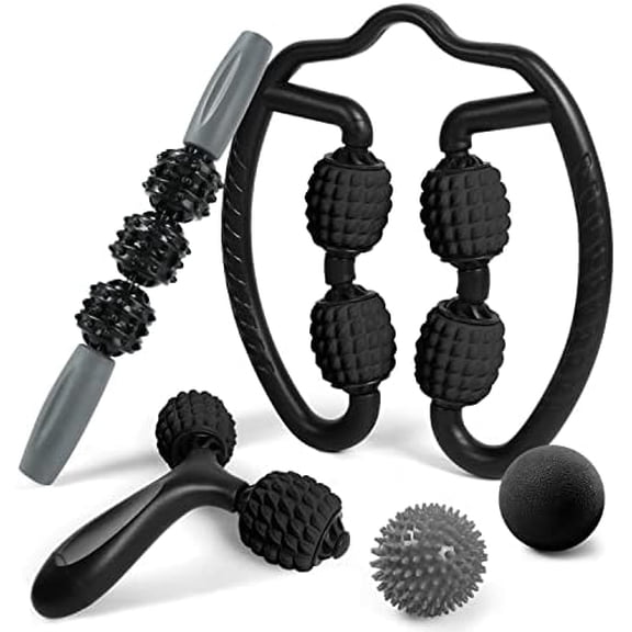 Massage Set - 360 Trigger Point, Muscle Roller Stick, Y Shaped Handheld, 2 Massage Balls for Legs, Arms - Myofascial & Deep Tissue Pain Relief - Black$$Sport & Recreation Other
