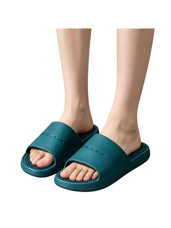 Massage Slide Slippers for Men EVA Non-slip Open‑Toe House Bath Shower Slippers Massage Sandals with Acupoint Massage Footbed Indoor Home Slippers