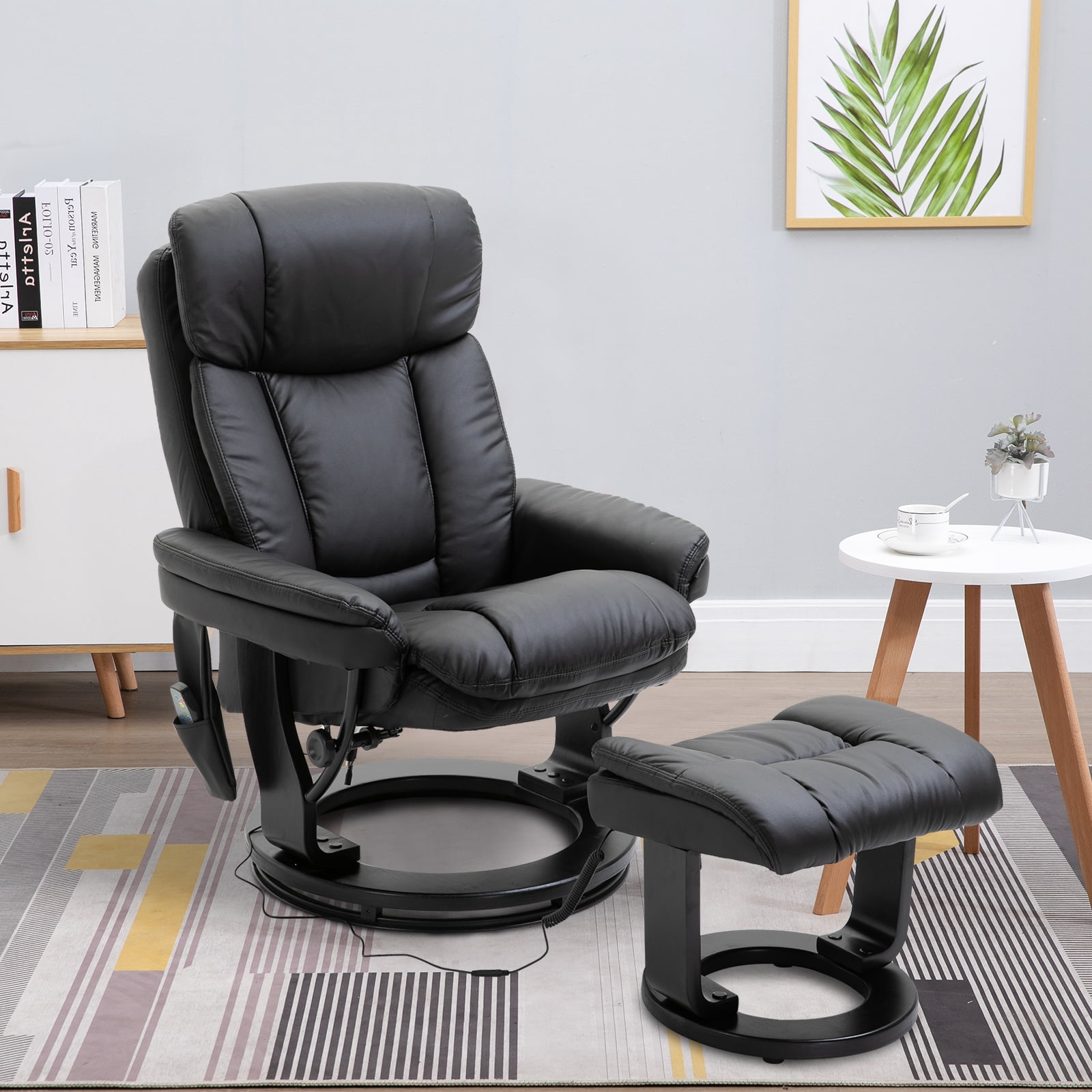 Black Faux Leather Massage Recliner Chair with Ottoman