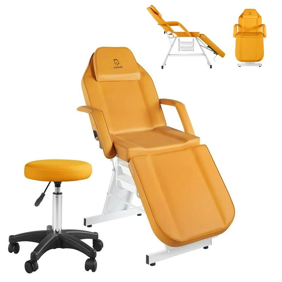 Massage Spa Bed Facial Chair Table Tattoo Chair 73in 3-Section Multipurpose Massage Bed Professional Facial Lash Bed Chair Tattoo Table Beauty Spa Salon Equipment-Orange
