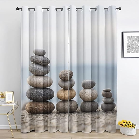 Massage Stone Curtains, Relaxing Meditation Blackout Curtains, Zen Spa Curtain for Bedroom, Living Room Dorm Home Decor Window Drapes 26"W x 45"L (Pack of 2)