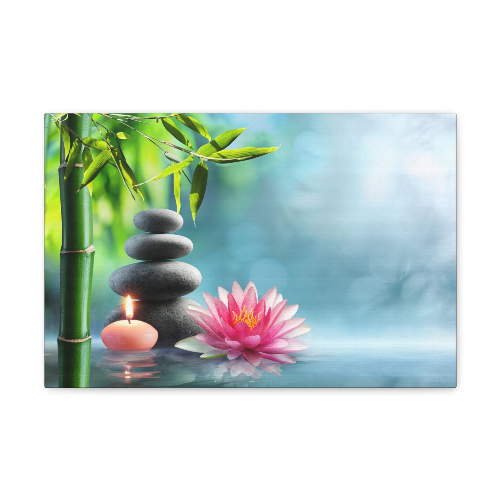Tranquil Zen Garden Landscape Canvas Print with Pink Lotus