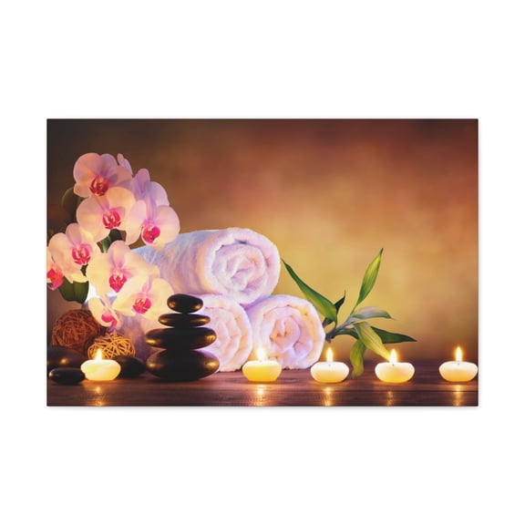 Massage Stones with Towels Forest Floral Nature Photography Canvas Wall Art for Home Decor Ready-to-Hang