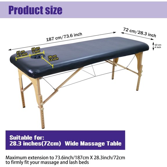 Massage Table Cover with Face Hole - 28 Inch Wide Black PU Vinyl Protector for Professional Spa & Home Use