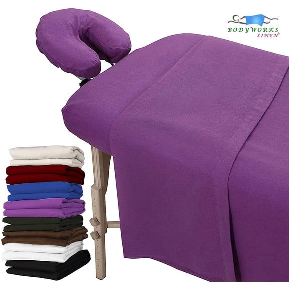 Massage Table Flannel Sheets 3 Pieces Set Fitted , Flat & Face Cover Lavender Color