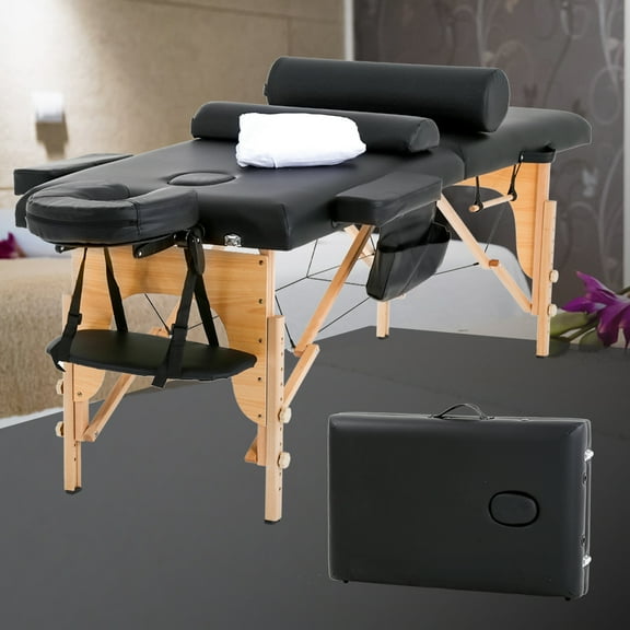 Massage Table Massage Bed Spa Bed 73 inch Long Height Adjustable Portable 2 Folding Massage Salon Table W/Sheet Cradle Bolsters Hanger Facial Salon Tattoo Bed