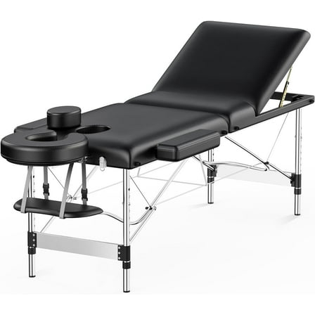 Massage Table Portable 84" Long 24" Wide Professional 3 Sections Reclining Massage Bed Lash Bed, Aluminium Adjustable Esthetician Bed Tattoo Table Spa Bed Salon Bed with Carrying Bag (Black)