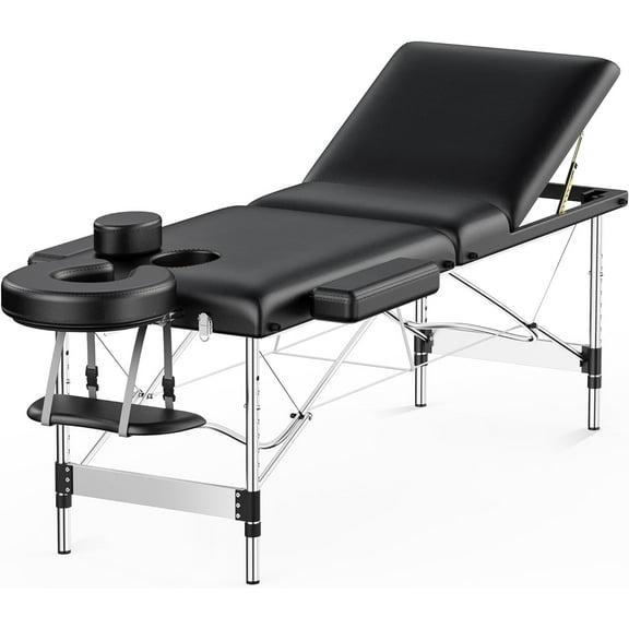 Massage Table Portable 84" Long 24" Wide Professional 3 Sections Reclining Massage Bed Lash Bed, Aluminium Adjustable Esthetician Bed Tattoo Table Spa Bed Salon Bed with Carrying Bag (Black)