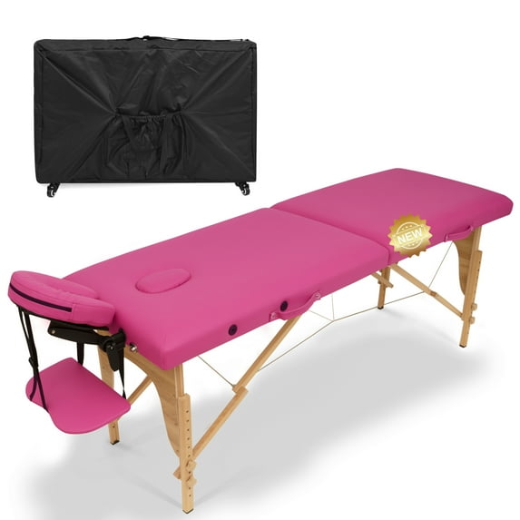 Massage Table Portable Massage Bed Lash Bed with Carrying Case Spa Table Height Adjustable,Salon Bed Face Cradle Bed,Rose Faux Leather Furniture Game Recreation Massage Tables
