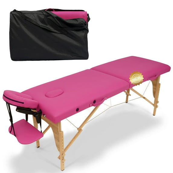 Massage Table Portable Massage Bed Lash Bed with Carrying Case Spa Table Height Adjustable,Salon Bed Face Cradle Bed,Rose Faux Leather Furniture Game Recreation Massage Tables