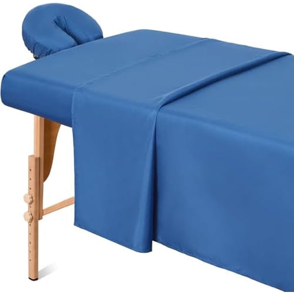 Massage Table Sheets Sets, 3 count Professional Microfiber Massage Bed Cover Sheets, Soft, Light-Weight, Stain & Wrinkle Resistant, Includes Flat & Fitted Sheet,  Cradle Cover - Dark Blue