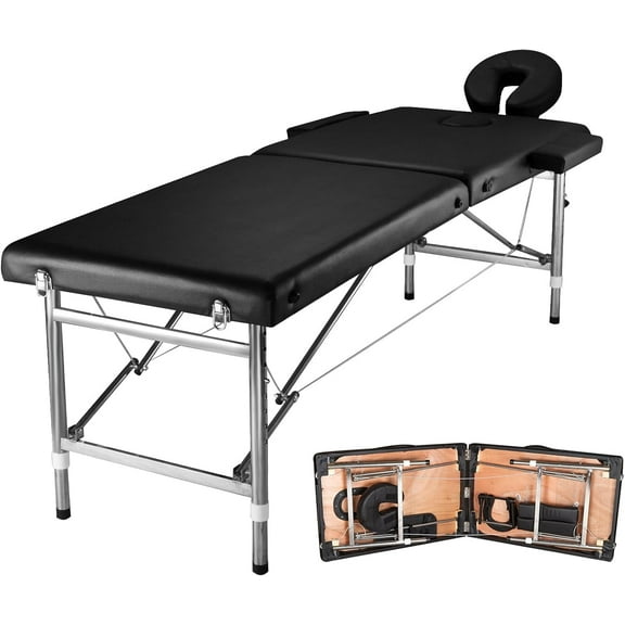 Massage Tables Portable 24" Wide Adjustable Folding Massage Bed, Lightweight Aluminum Esthetician Bed, Tattoo Chair for Client,Tattoo Table for Spa and Beauty Professionals (Black)