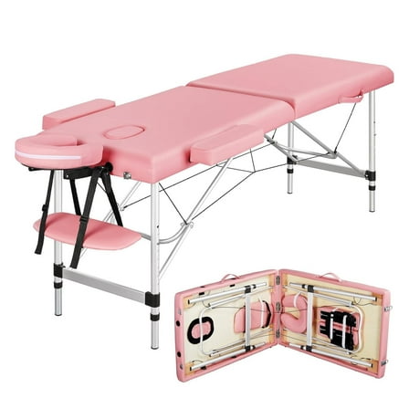 Massage Tables Portable Massage Bed Aluminium Height Adjustable Facial Salon Bed with Non-Woven Bag, 24 inch Width Pink