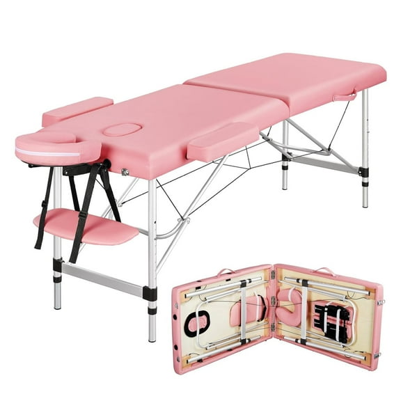 Massage Tables Portable Massage Bed Aluminium Height Adjustable Facial Salon Bed with Non-Woven Bag, 24 inch Width Pink
