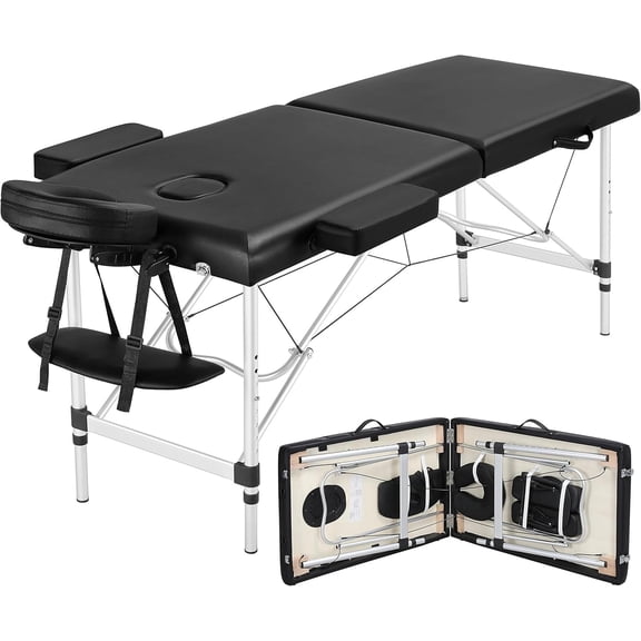 Massage Tables Portable Massage Bed Aluminum Height Adjustable Facial Salon Tattoo Bed with Non Woven Bag 22 Inch Width Black