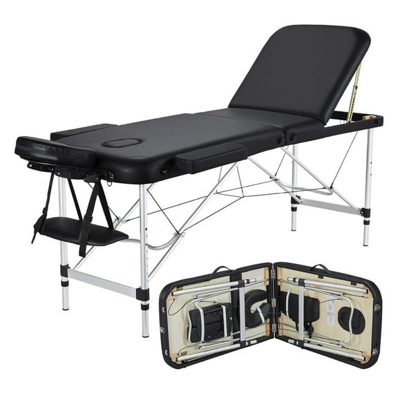 Massage Tables Portable Table Adjustable Lash Bed Aluminium 3 Folding Spa Bed with Non-Woven Bag 24 inch Wide Black