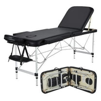 Massage Tables Portable Table Adjustable Lash Bed Aluminium 3 Folding Spa Bed with Non-Woven Bag 24 inch Wide Black