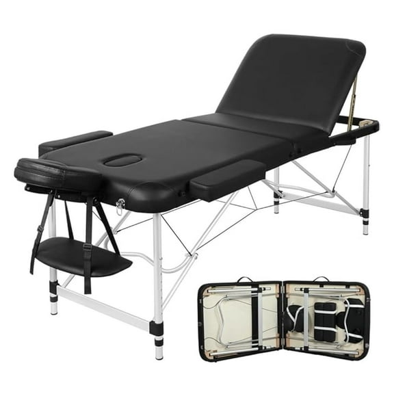 Massage Tables Portable Table Adjustable Lash Bed Aluminium 3 Folding Spa Bed with Non-Woven Bag 28 inch Wide Black