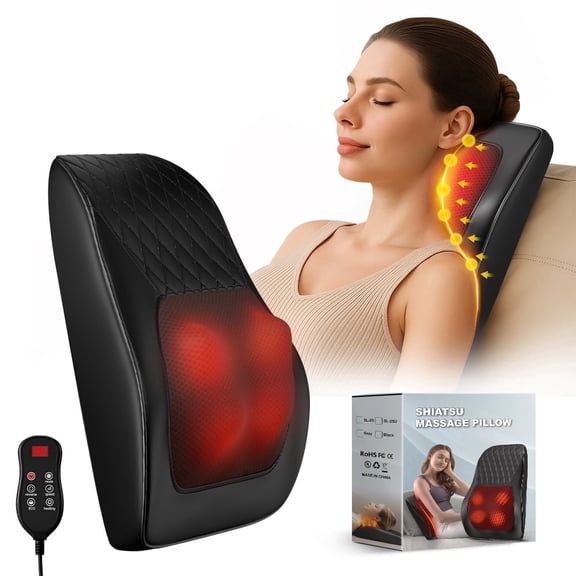 Massager Pillow,Neck Massager for Pain Relief Deep Tissue, Massage Pillow with Heat, Vibration & Airbag Traction, 3D Ergonomic Cervical Hump Corrector Massage for Home Office
