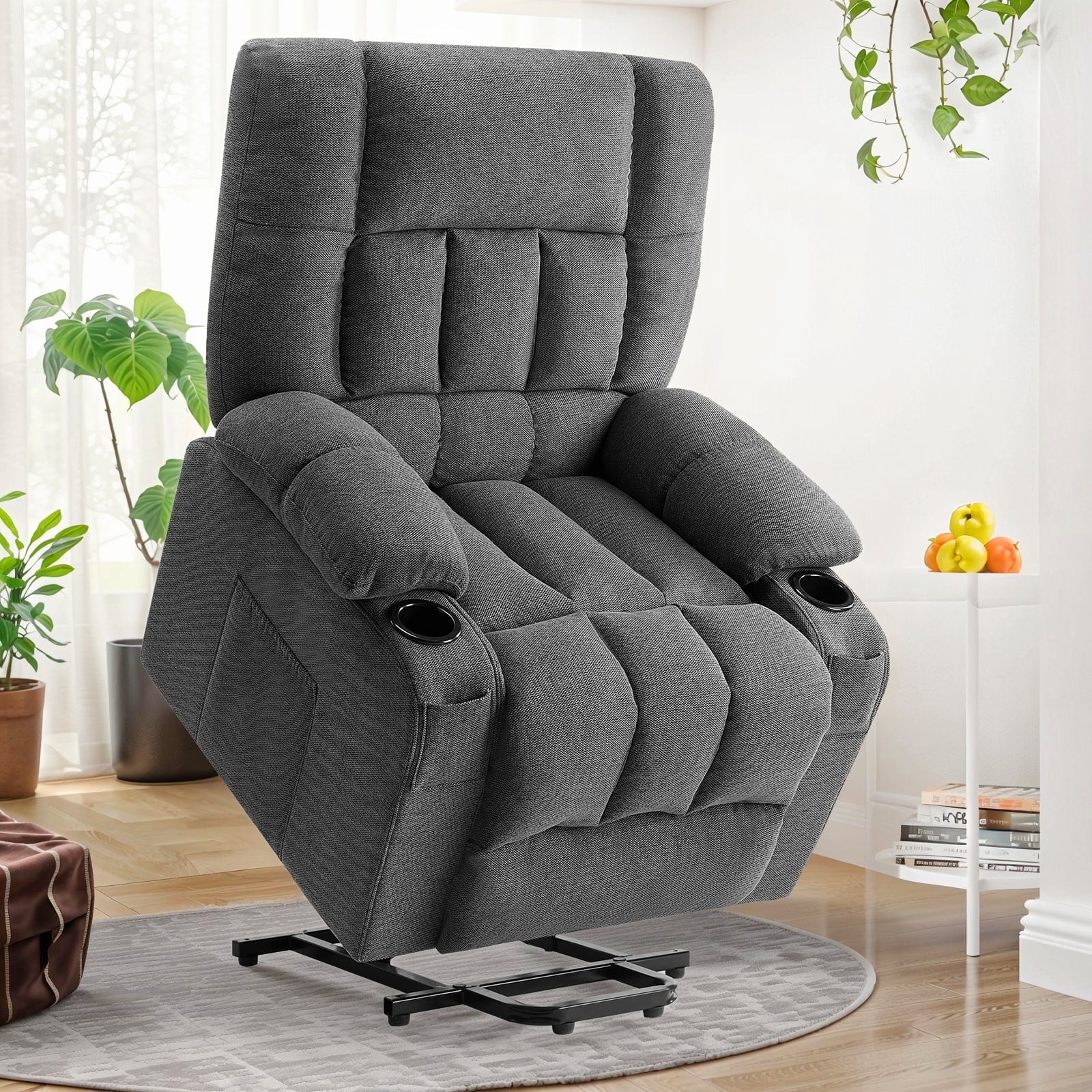 Recline Chair, 21.6"W Oversize Accent Armchair with Storage Bag, Modern Chair for Living Room, Bedroom, Gray
