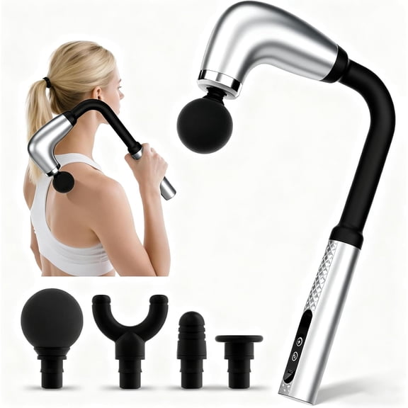 Massager with Upgraded Extension Handle, Back Massage Deep Tissue, Back Massager for Pain Relief for Muscles Neck Shoulders Waist Arm Legs Foot, 4 Replaceable Heads & 9 Speed Levels